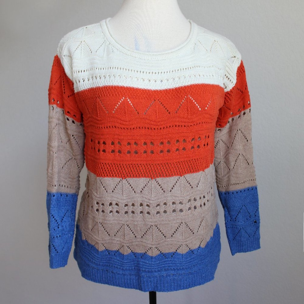 Color block crochet knit sweater
